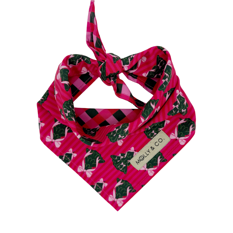 Sugarplum Trees + Giftwrap Plaid - Reversible Dog Bandana
