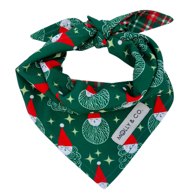 Santa + Royal Stewart Plaid - Reversible Dog Bandana